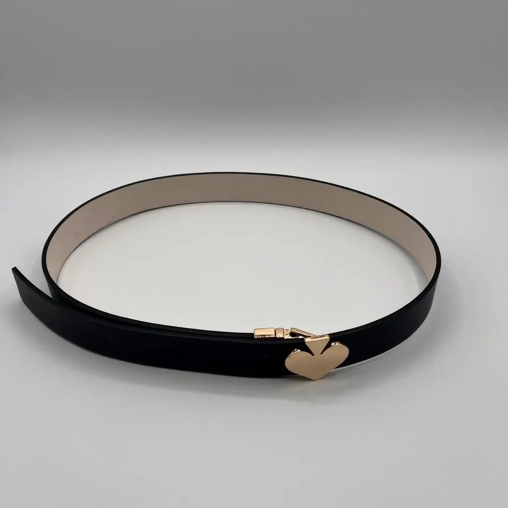 KATE SPADE Black Genuine Leather Gold Tone Spade Heart Buckle